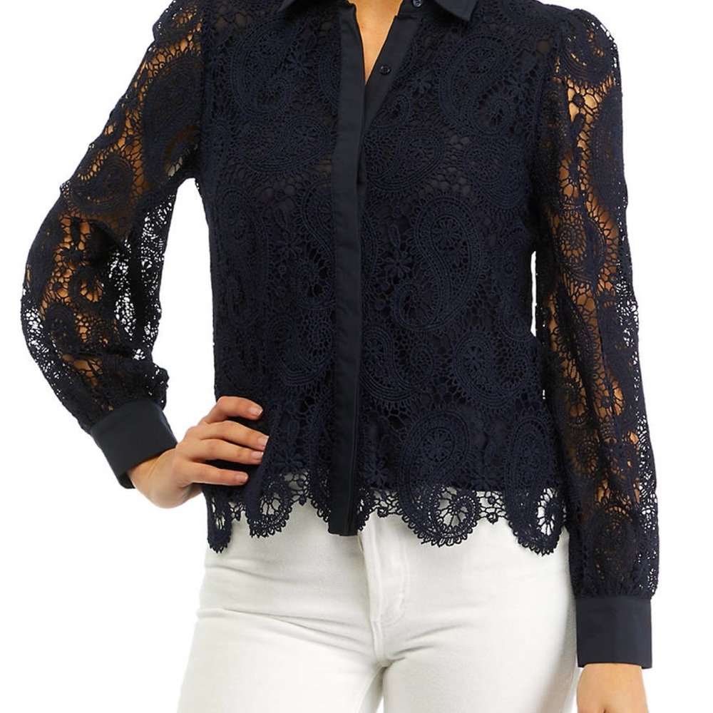 Tahari Navy Lace Blouse